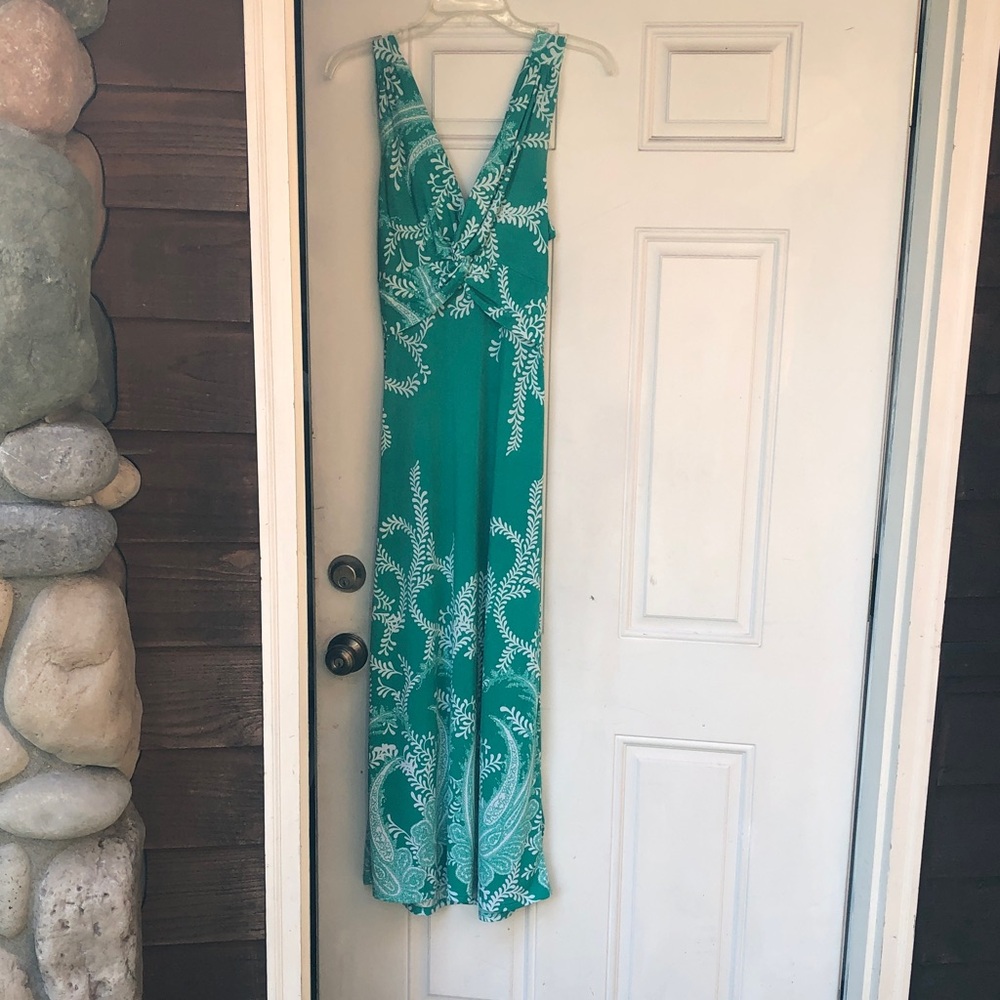 Sleeveless Teal Twist-Front Maxi Dress with White Print - Picture 2 of 7